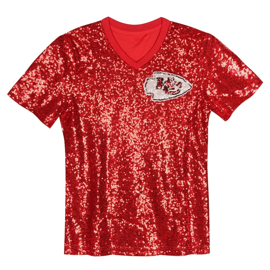 Patrick Mahomes Kansas City Chiefs Girls Youth Sequin V-Neck Fashion Jersey - Red