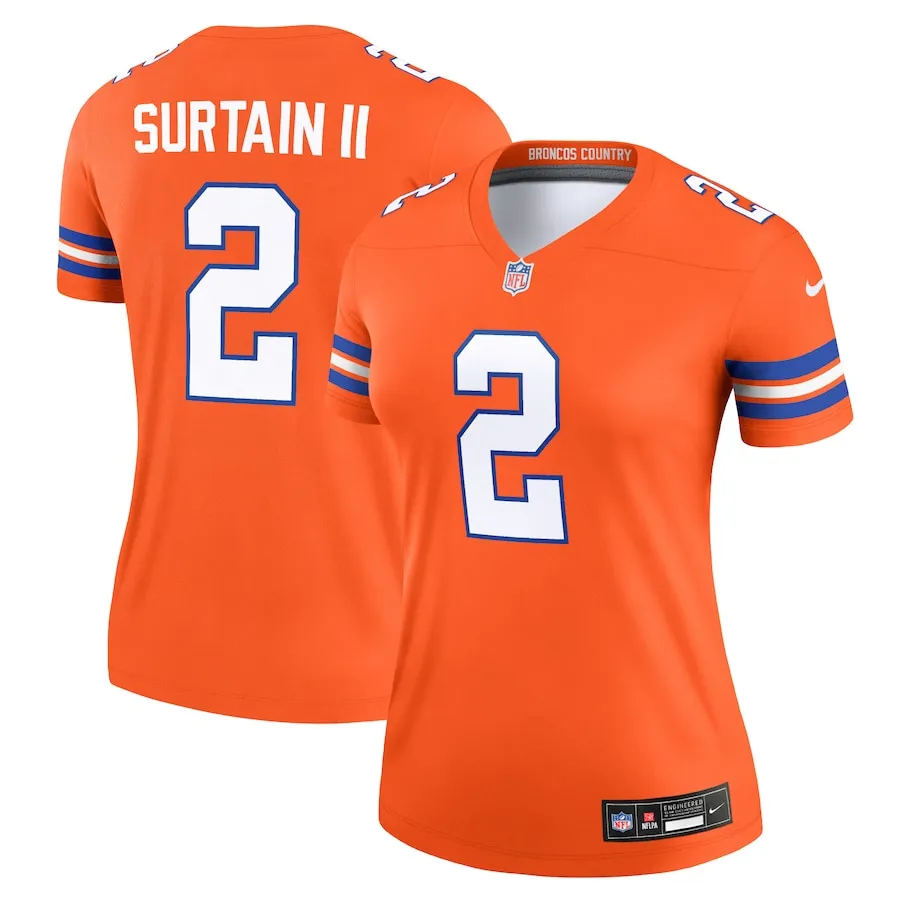 Patrick Surtain II Denver Broncos Nike Women's Alternate Legend Player Performance Top - Mile High Collection 1977 Throwback Orange