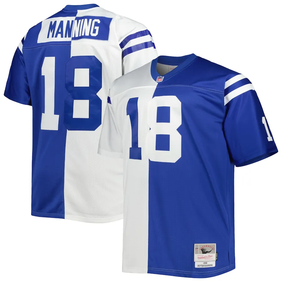 Peyton Manning Indianapolis Colts Mitchell &amp Ness Big &amp Tall Split Legacy Retired Player Replica Jersey - WhiteRoyal