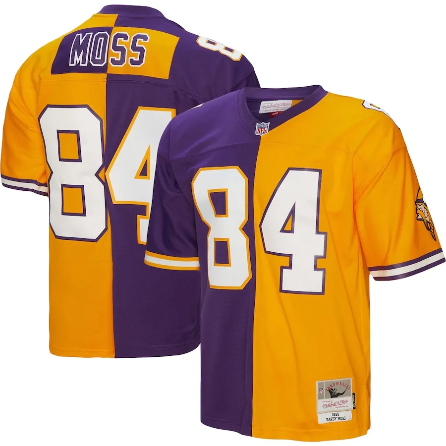 Randy Moss Minnesota Vikings Mitchell &amp Ness 1998 Split Legacy Replica Jersey - PurpleGold