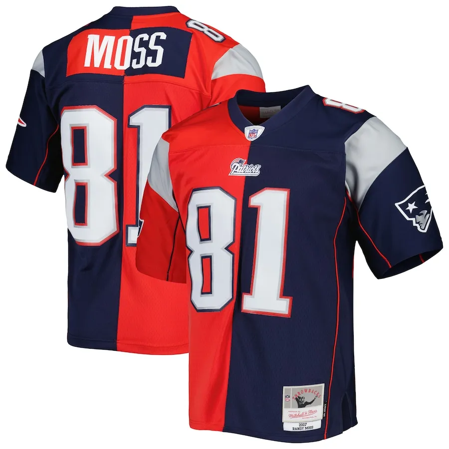 Randy Moss New England Patriots Mitchell &amp Ness 2007 Split Legacy Replica Jersey - NavyRed