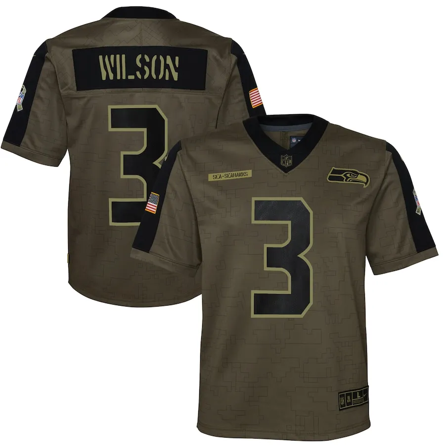 Russell Wilson Seattle Seahawks Nike Youth Salute To Service Game Jersey - Olive
