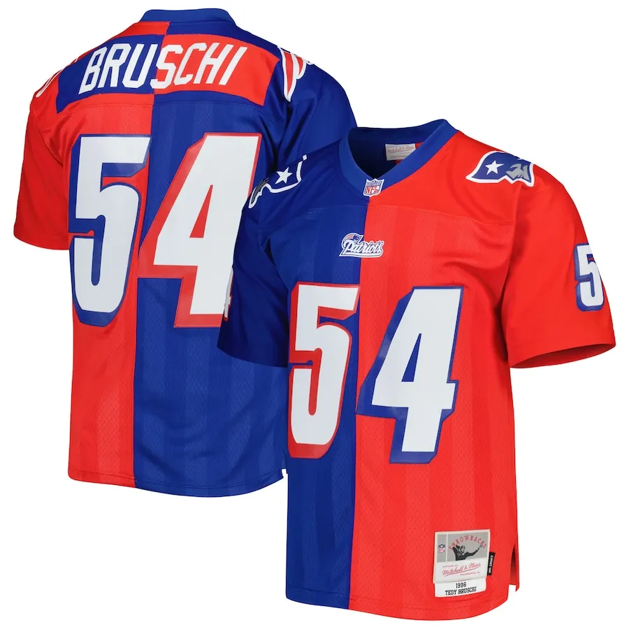 Tedy Bruschi New England Patriots Mitchell &amp Ness 1996 Split Legacy Replica Jersey - RoyalRed