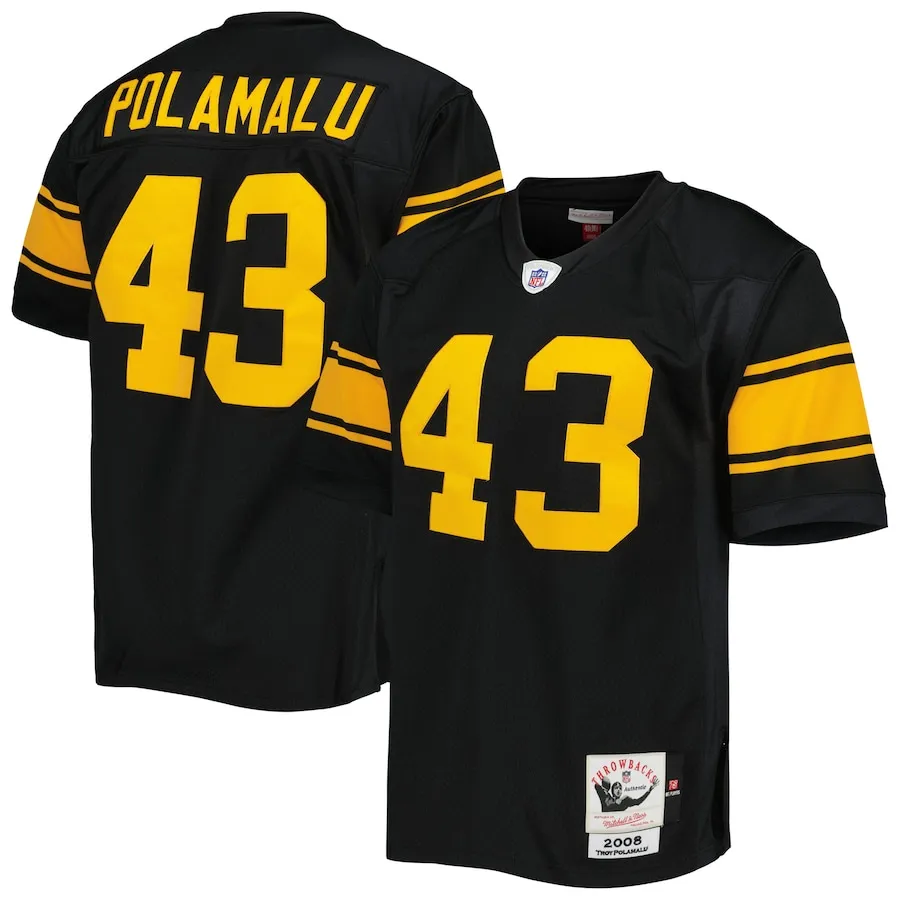 Troy Polamalu Pittsburgh Steelers 2008 Mitchell &amp Ness Authentic Throwback Retired Player Jersey - Black