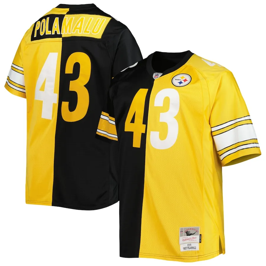 Troy Polamalu Pittsburgh Steelers Mitchell &amp Ness Big &amp Tall Split Legacy Retired Player Replica Jersey - BlackGold